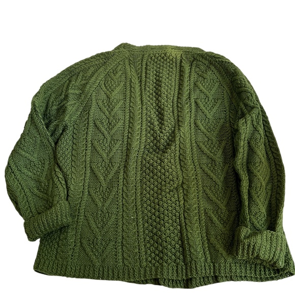 John Molloy Vintage Sweater Cardigan Fisherman Knit 100%Wool Cable Green XL - Picture 2 of 5